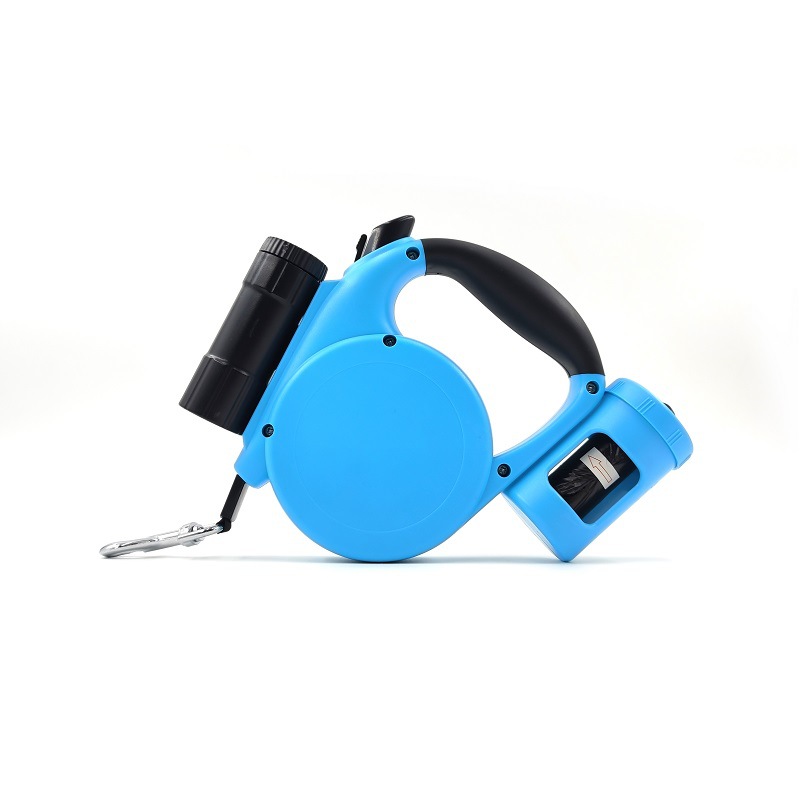Blue 3-in-1 Retractable Dog Leash with LED Flashlight and Waste Bag Dispenser 5m Nylon Lead for Dogs up to 20kg Essential Pet Walking Gear - Image 1