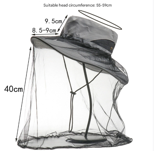 Light Grey Outdoor Mosquito Head Net Hat with 40cm Mesh Shield - Wide Brim Sun Protection Bucket Hat for Fishing and Hiking - Quick Dry Breathable Cap - Image 2