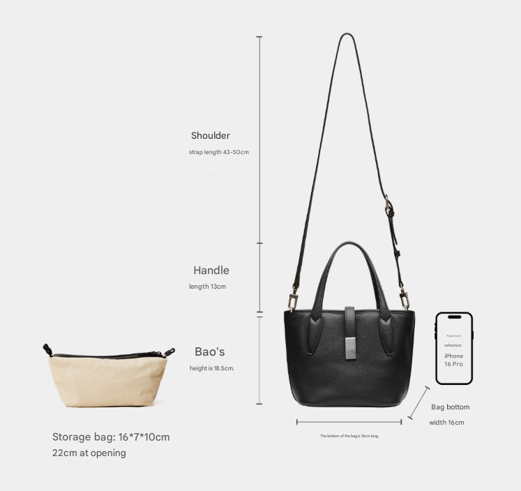 Black Women's Vegetable Tanned Leather Bucket Bag Minimalist Crossbody Handbag with Inner Canvas Pouch for Work Daily Use - Image 3