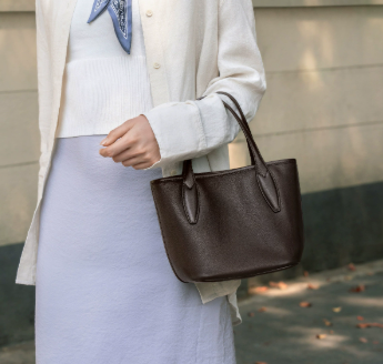 Brown Women's Vegetable Tanned Leather Bucket Bag Minimalist Crossbody Handbag with Inner Canvas Pouch for Work Daily Use - Image 1