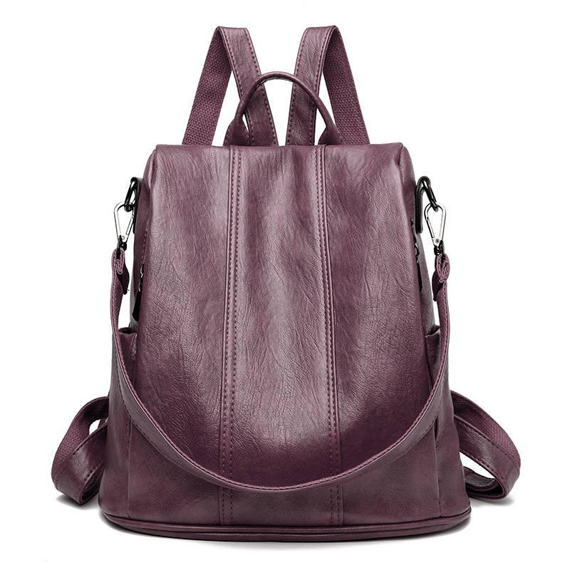 Purple Women's Anti-Theft Backpack Purse Soft Faux Leather Convertible Rucksack Shoulder Bag Large Capacity 31cm for Travel Work Daily Use - Image 1