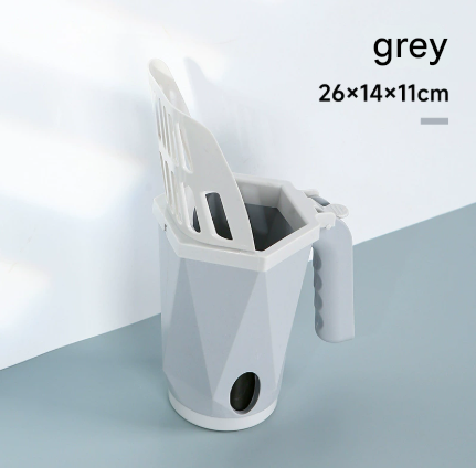 Grey 2-in-1 Cat Litter Scoop with Attached Waste Bin Integrated Poop Scooper Holder Detachable Kit with 150 Degradable Bags - Image 1