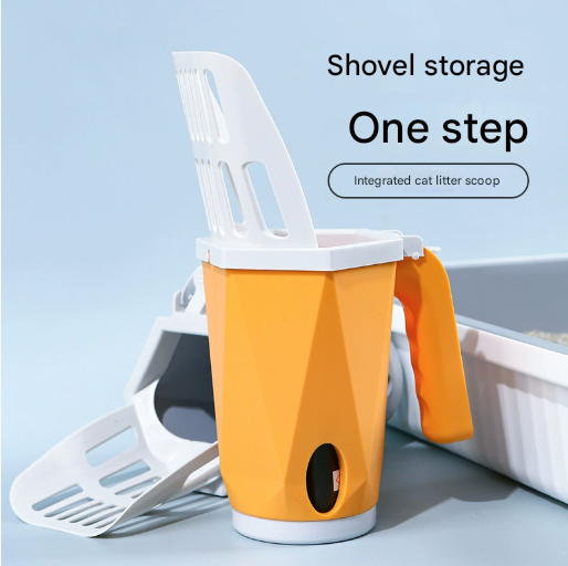 Grey 2-in-1 Cat Litter Scoop with Attached Waste Bin Integrated Poop Scooper Holder Detachable Kit with 150 Degradable Bags - Image 2
