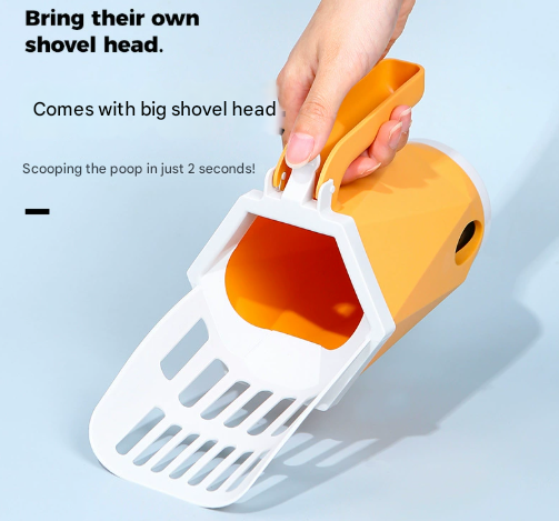 Grey 2-in-1 Cat Litter Scoop with Attached Waste Bin Integrated Poop Scooper Holder Detachable Kit with 150 Degradable Bags - Image 3