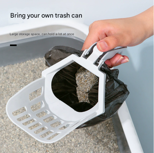 Grey 2-in-1 Cat Litter Scoop with Attached Waste Bin Integrated Poop Scooper Holder Detachable Kit with 150 Degradable Bags - Image 4