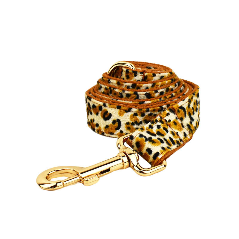 S Luxury 5 Piece Dog Harness and Collar Set Leopard Print with Leash Bow Tie & Waste Bag Holder Gold Metal Buckle Walking Gear - Image 3