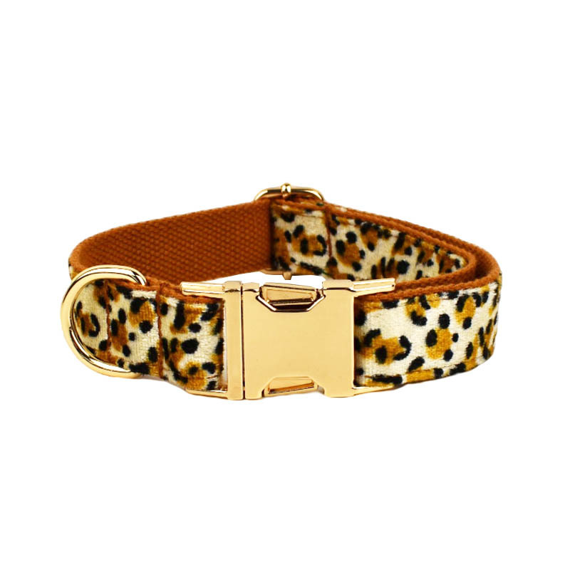 L Luxury 5 Piece Dog Harness and Collar Set Leopard Print with Leash Bow Tie & Waste Bag Holder Gold Metal Buckle Walking Gear - Image 2