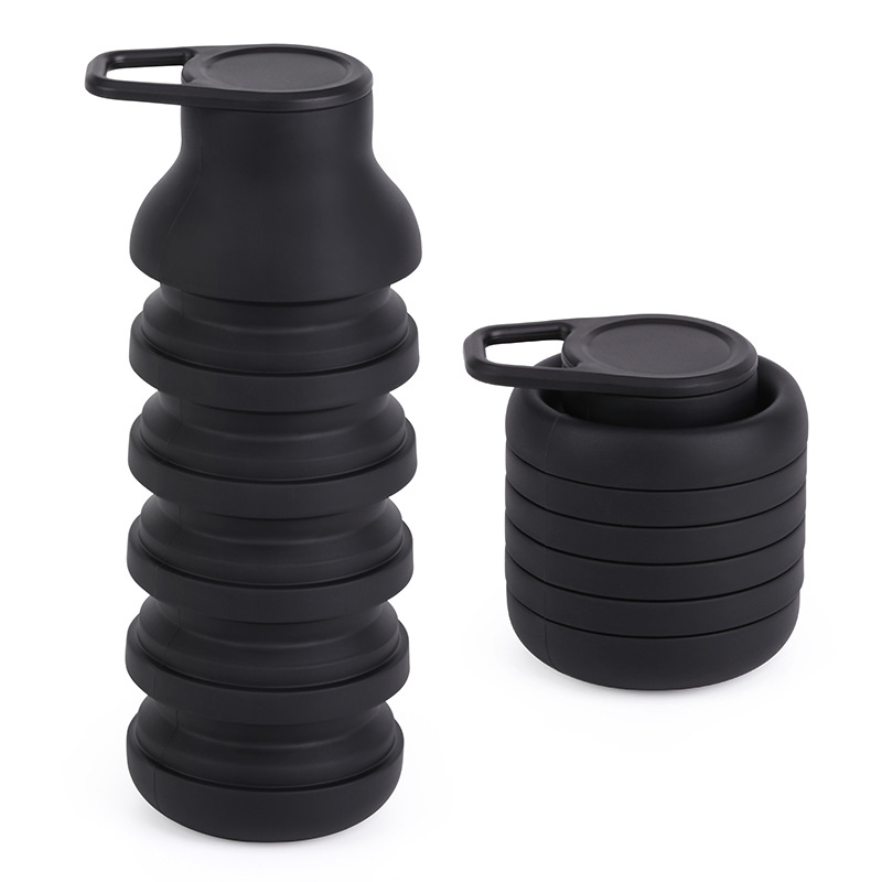 Black Collapsible Silicone Water Bottle Portable Travel Sports Cup with Carabiner Clip Foldable Design for Camping Hiking & Gym Teal - Image 1