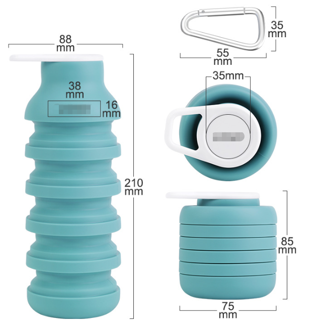 Black Collapsible Silicone Water Bottle Portable Travel Sports Cup with Carabiner Clip Foldable Design for Camping Hiking & Gym Teal - Image 2