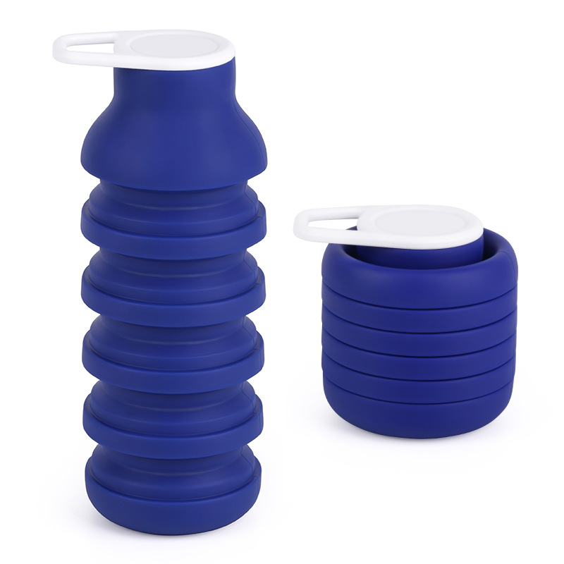 Blue Collapsible Silicone Water Bottle Portable Travel Sports Cup with Carabiner Clip Foldable Design for Camping Hiking & Gym Teal - Image 1
