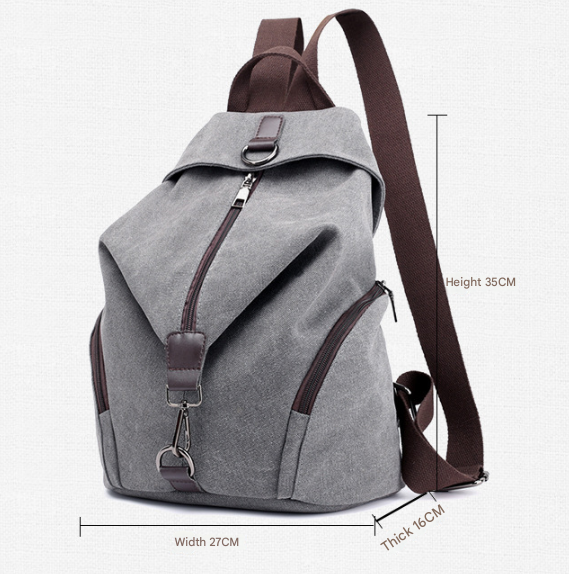 Grey Women's Vintage Canvas Backpack Casual Daypack Retro College School Bag Large Capacity Rucksack for Travel Work & Daily Use - Image 2