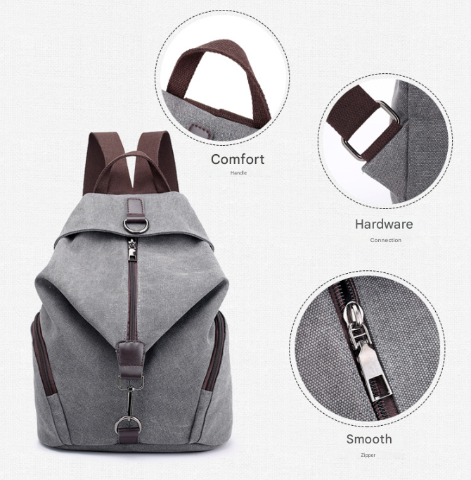 Blue Women's Vintage Canvas Backpack Casual Daypack Retro College School Bag Large Capacity Rucksack for Travel Work & Daily Use - Image 3