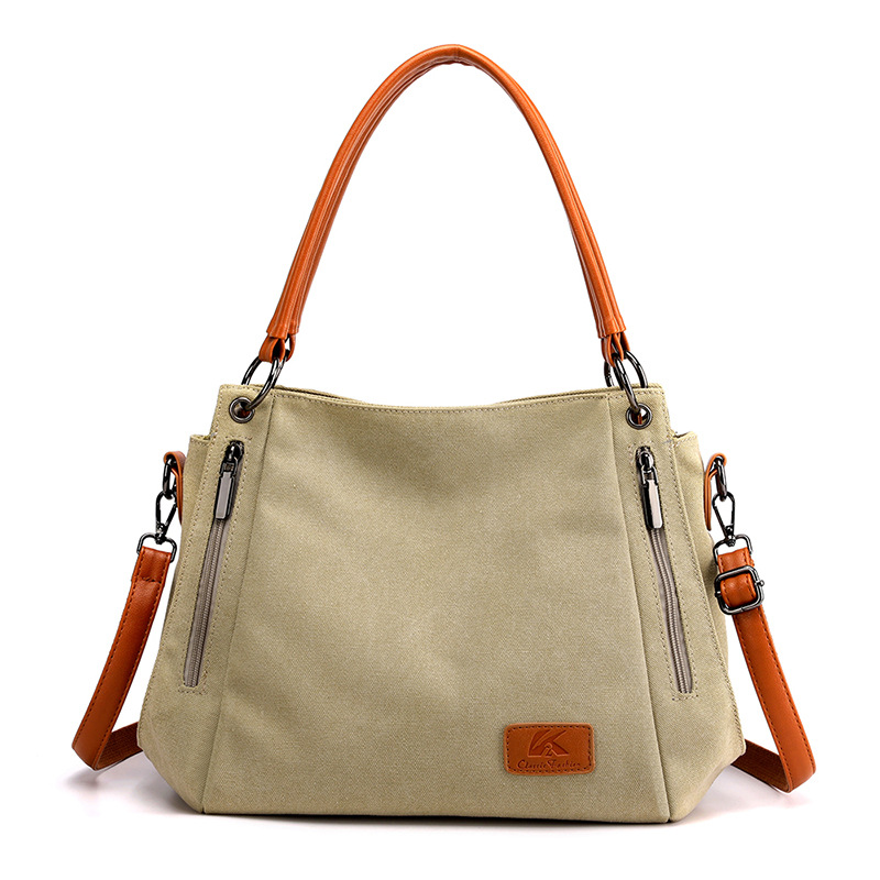 Khaki Women's Canvas Hobo Handbag Large Shoulder Tote Bag Adjustable Crossbody Strap Casual Purse 40cm for Work School Travel - Image 1