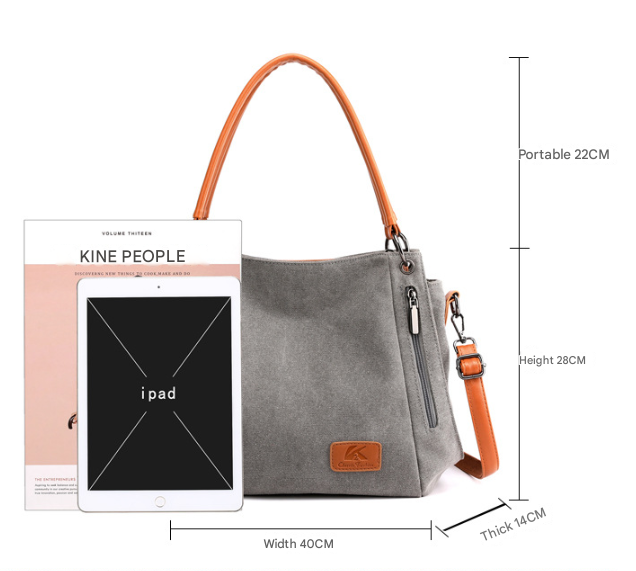 Khaki Women's Canvas Hobo Handbag Large Shoulder Tote Bag Adjustable Crossbody Strap Casual Purse 40cm for Work School Travel - Image 2