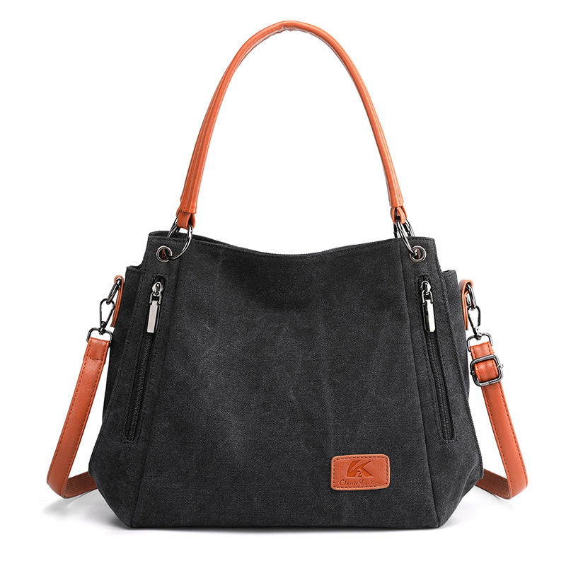 Black Women's Canvas Hobo Handbag Large Shoulder Tote Bag Adjustable Crossbody Strap Casual Purse 40cm for Work School Travel - Image 1