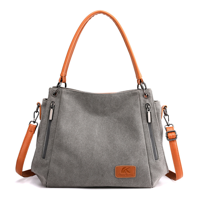 Grey Women's Canvas Hobo Handbag Large Shoulder Tote Bag Adjustable Crossbody Strap Casual Purse 40cm for Work School Travel - Image 1