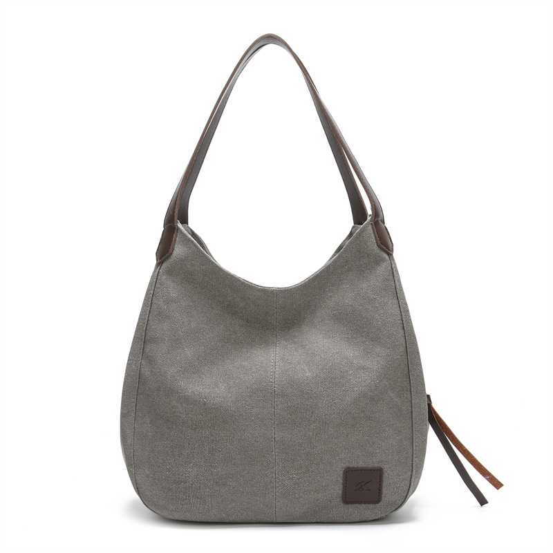 Grey Women's Canvas Hobo Handbag Multi-Compartment Shoulder Tote Bag Minimalist Casual Purse 30cm for Work Shopping & Travel - Image 1