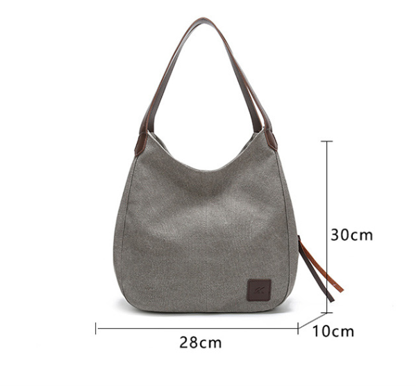 Black Women's Canvas Hobo Handbag Multi-Compartment Shoulder Tote Bag Minimalist Casual Purse 30cm for Work Shopping & Travel - Image 2