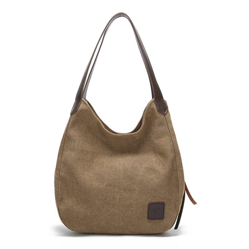 Coffee Women's Canvas Hobo Handbag Multi-Compartment Shoulder Tote Bag Minimalist Casual Purse 30cm for Work Shopping & Travel - Image 1