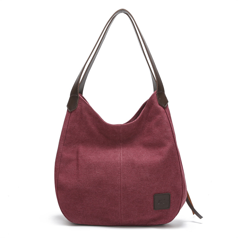 Purple Women's Canvas Hobo Handbag Multi-Compartment Shoulder Tote Bag Minimalist Casual Purse 30cm for Work Shopping & Travel - Image 1