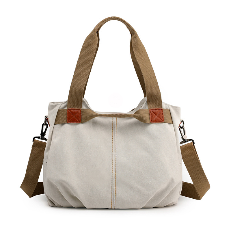 White Women's Retro Canvas Tote Bag Large Capacity Shoulder Handbag Adjustable Crossbody Strap 35cm for Travel Work & Daily Use - Image 1