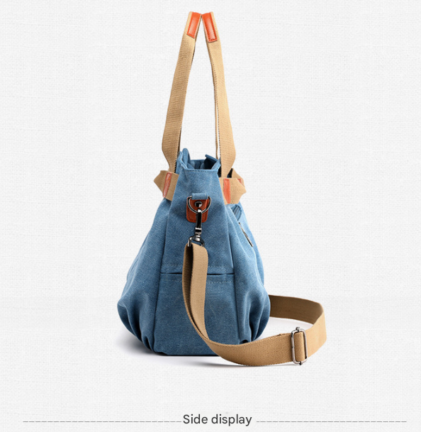 White Women's Retro Canvas Tote Bag Large Capacity Shoulder Handbag Adjustable Crossbody Strap 35cm for Travel Work & Daily Use - Image 4