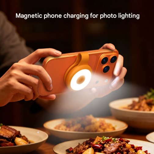Orange Mini Magnetic Selfie Light Clip-On LED Phone Fill Light Rechargeable 500mAh 5 Lighting Modes Portable Video Light for Vlogging & Zoom Calls - Image 5
