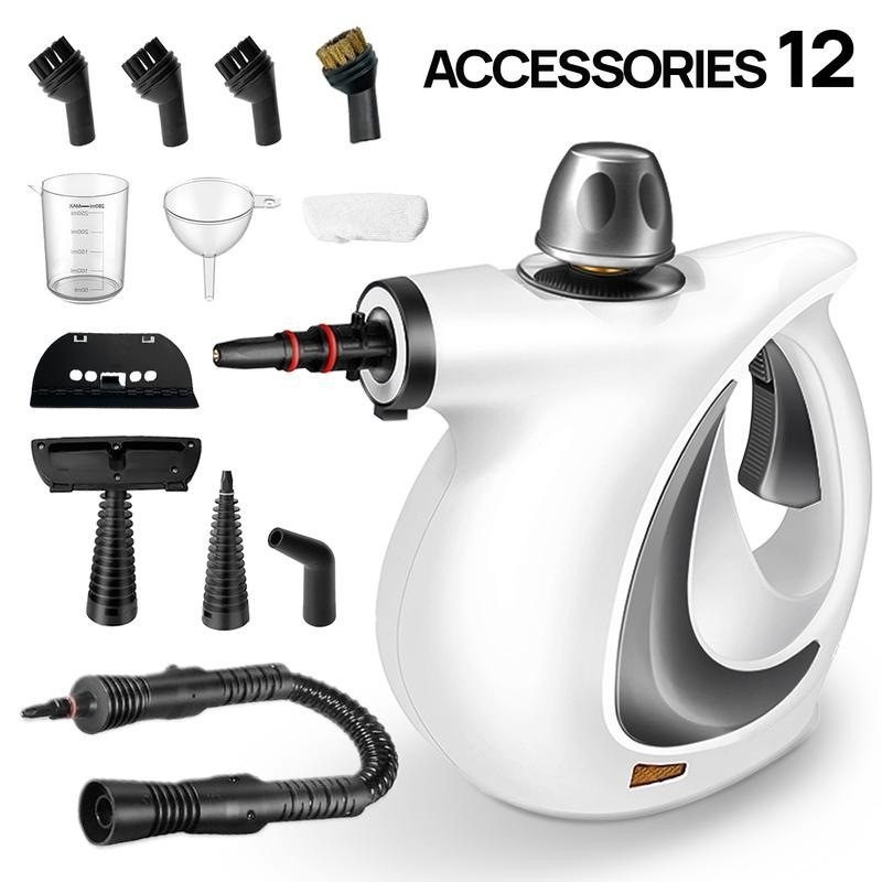 White Handheld Steam Cleaner 1050W High Pressure Chemical Free Cleaning Machine with 12 Piece Accessory Set for Kitchen Bathroom Car and Upholstery - Image 1