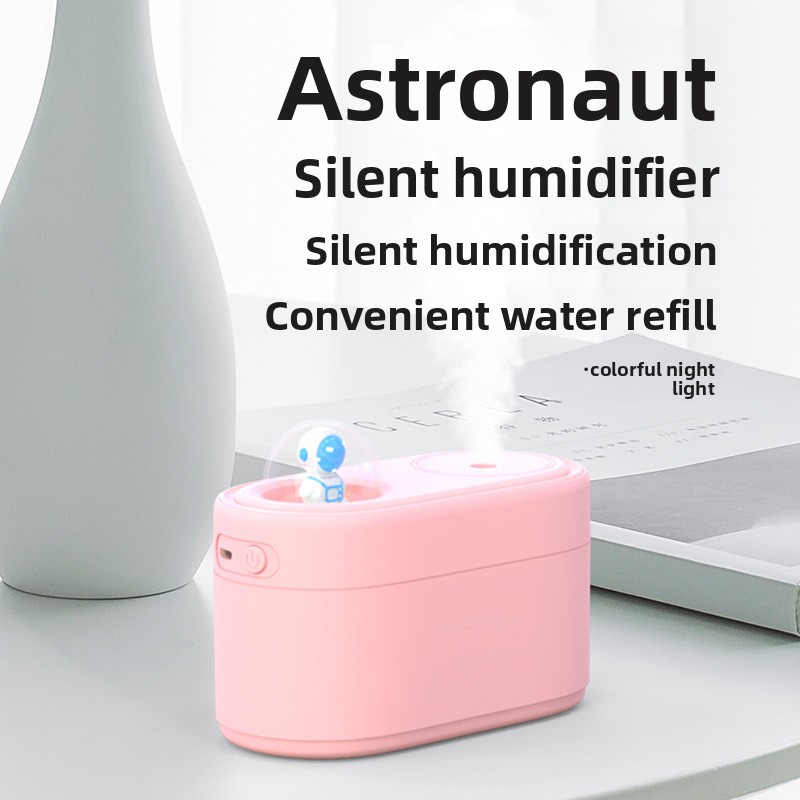 Pink Rechargeable Mini Astronaut Air Humidifier USB Desktop Cool Mist Humidifier with 7-Color LED Night Light for Bedroom and Office - Image 4