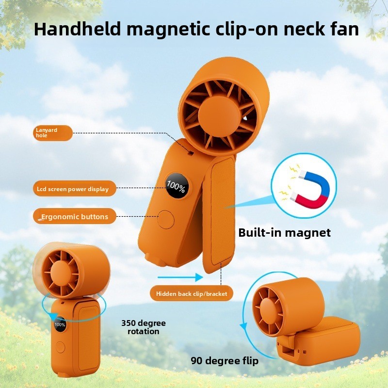 Black Portable Handheld Fan 350 Degree Rotation Foldable Neck Hanging Waist Fan with Magnetic Base LED Display 5 Speed Personal Fan - Image 5