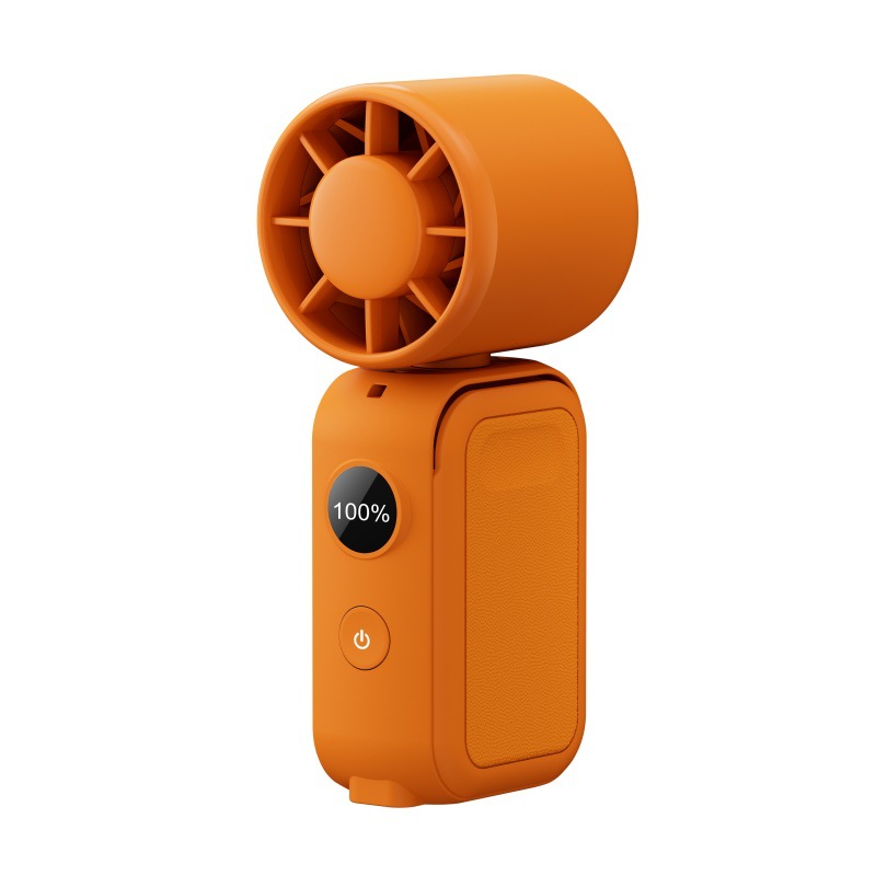 Orange Portable Handheld Fan 350 Degree Rotation Foldable Neck Hanging Waist Fan with Magnetic Base LED Display 5 Speed Personal Fan - Image 1