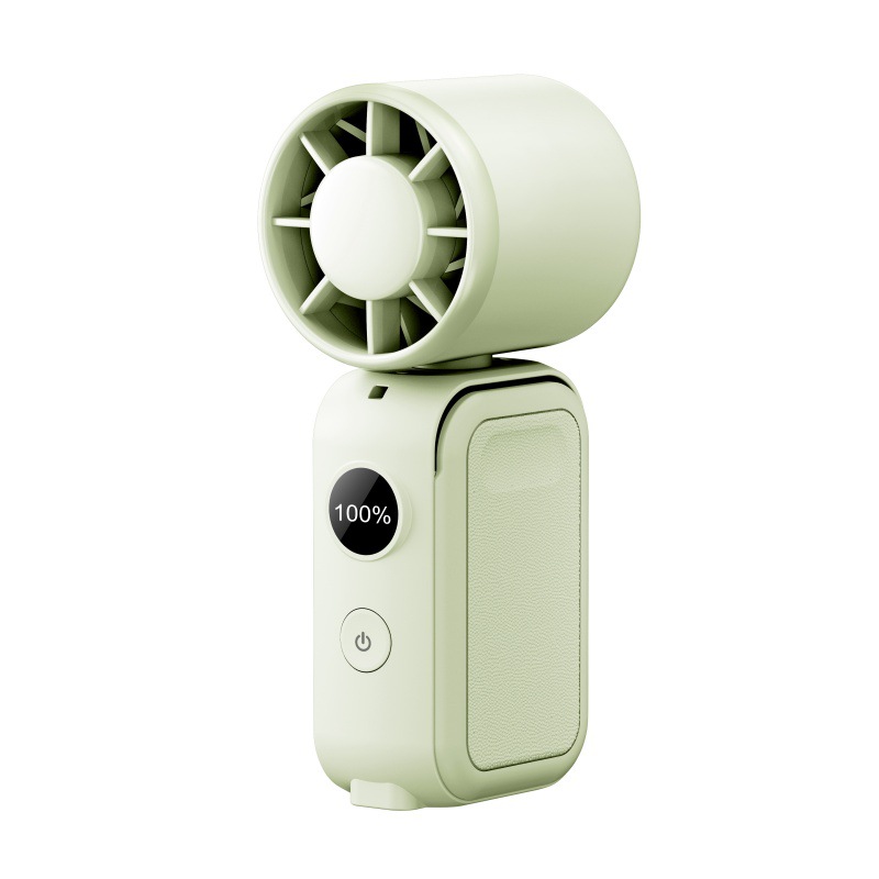Light green Portable Handheld Fan 350 Degree Rotation Foldable Neck Hanging Waist Fan with Magnetic Base LED Display 5 Speed Personal Fan - Image 1