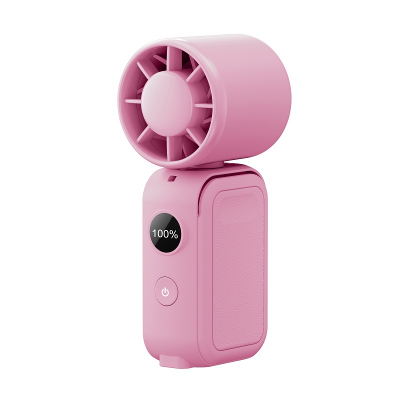 Pink Portable Handheld Fan 350 Degree Rotation Foldable Neck Hanging Waist Fan with Magnetic Base LED Display 5 Speed Personal Fan - Image 1