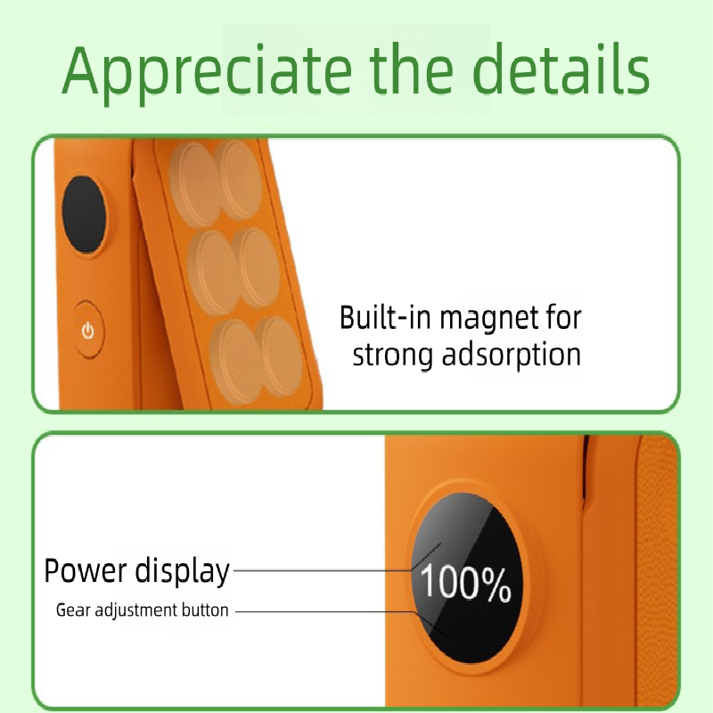 Pink Portable Handheld Fan 350 Degree Rotation Foldable Neck Hanging Waist Fan with Magnetic Base LED Display 5 Speed Personal Fan - Image 6