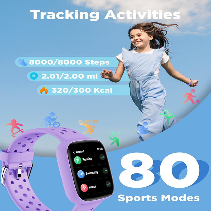 Purple Kids Smart Watch Fitness Tracker with Pedometer Heart Rate Monitor and 14 Sport Modes IP68 Waterproof Watch for Boys and Girls - Image 6
