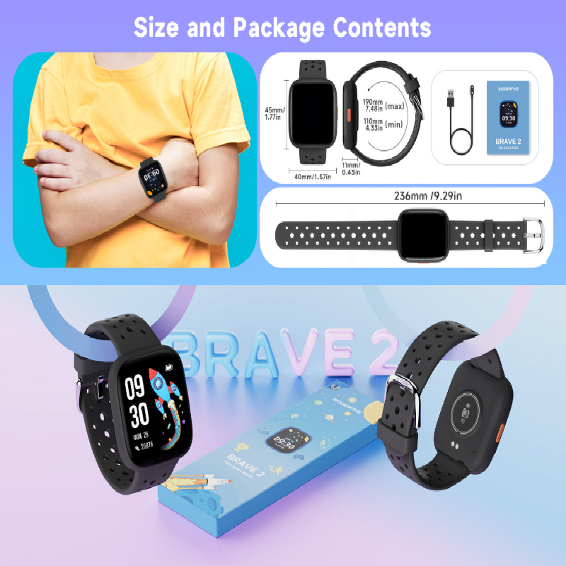 Black Kids Smart Watch Fitness Tracker with Pedometer Heart Rate Monitor and 14 Sport Modes IP68 Waterproof Watch for Boys and Girls - Image 2