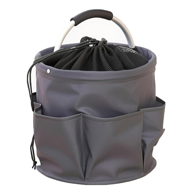 Grey Multi-Function Collapsible Storage Basket with Drawstring Closure Portable Cleaning Caddy and Picnic Organiser Bag with Multiple Pockets - Image 1