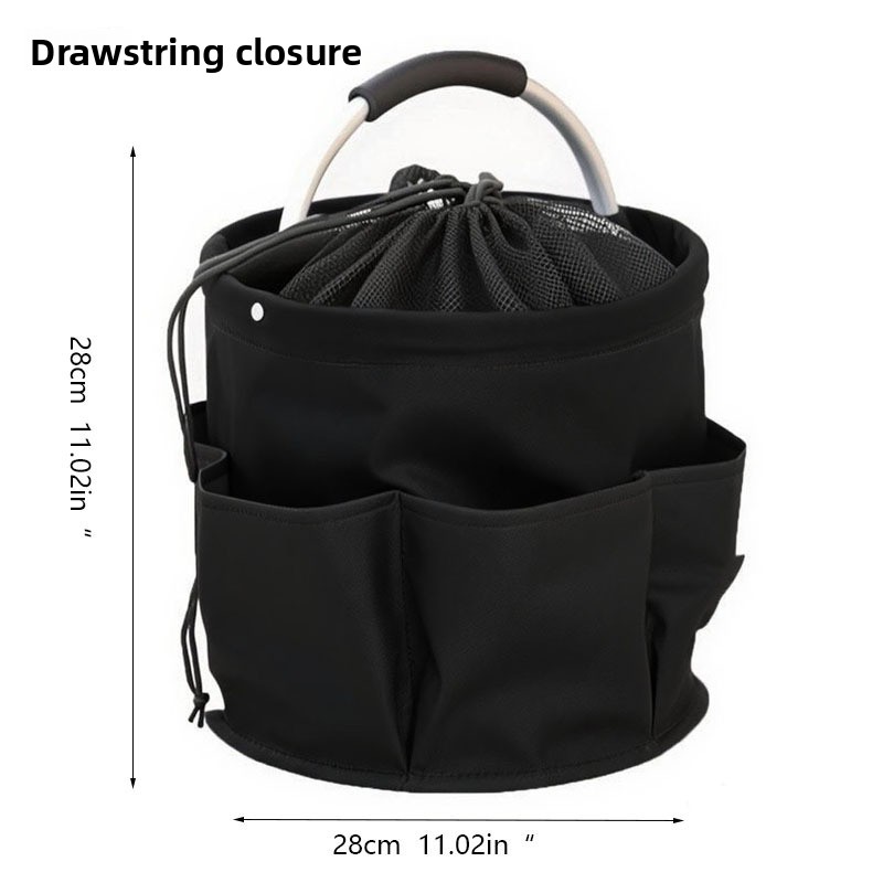 Black Multi-Function Collapsible Storage Basket with Drawstring Closure Portable Cleaning Caddy and Picnic Organiser Bag with Multiple Pockets - Image 1