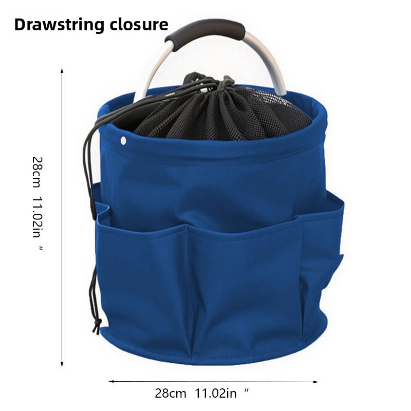 Blue Multi-Function Collapsible Storage Basket with Drawstring Closure Portable Cleaning Caddy and Picnic Organiser Bag with Multiple Pockets - Image 1