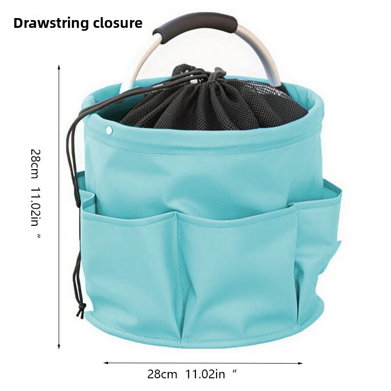Sky Blue Multi-Function Collapsible Storage Basket with Drawstring Closure Portable Cleaning Caddy and Picnic Organiser Bag with Multiple Pockets - Image 1