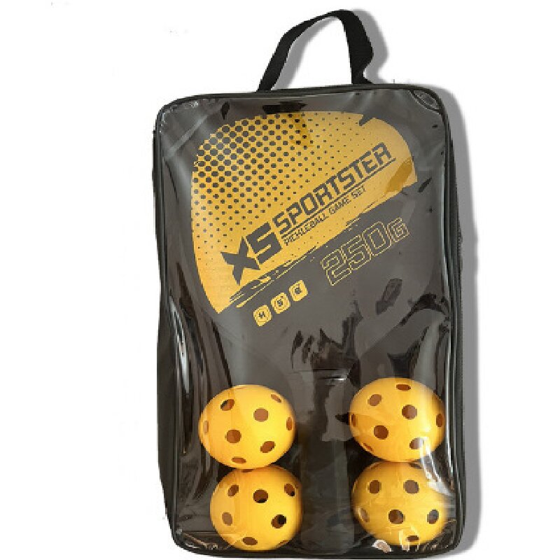 Yellow Pickleball Paddles Set of 2 Lightweight Wood Rackets with 4 Pickleballs and Carry Bag Outdoor Sports Equipment for Beginners - Image 1