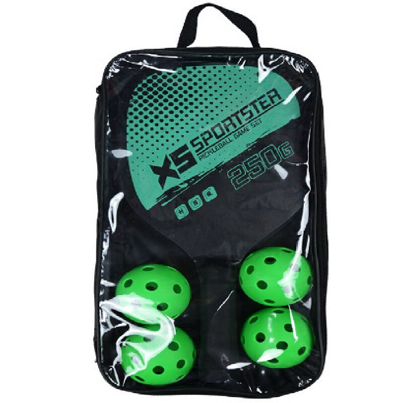 Green Pickleball Paddles Set of 2 Lightweight Wood Rackets with 4 Pickleballs and Carry Bag Outdoor Sports Equipment for Beginners - Image 1