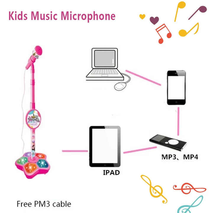 Blue Kids Star Karaoke Microphone Stand Adjustable Height Music Toy with Flashing Lights and MP3 Connectivity for Boys and Girls - Image 4
