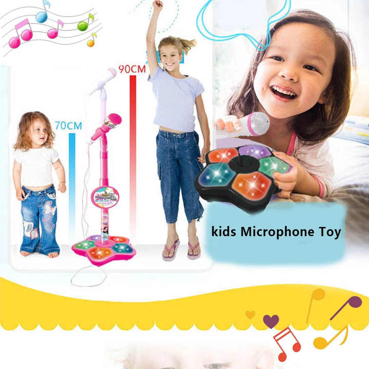 Pink Kids Star Karaoke Microphone Stand Adjustable Height Music Toy with Flashing Lights and MP3 Connectivity for Boys and Girls - Image 3
