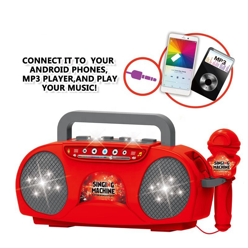 Pink Kids Portable Singing Machine Karaoke Boombox Toy with Microphone Flashing Lights and MP3 Music Player for Boys and Girls - Image 3