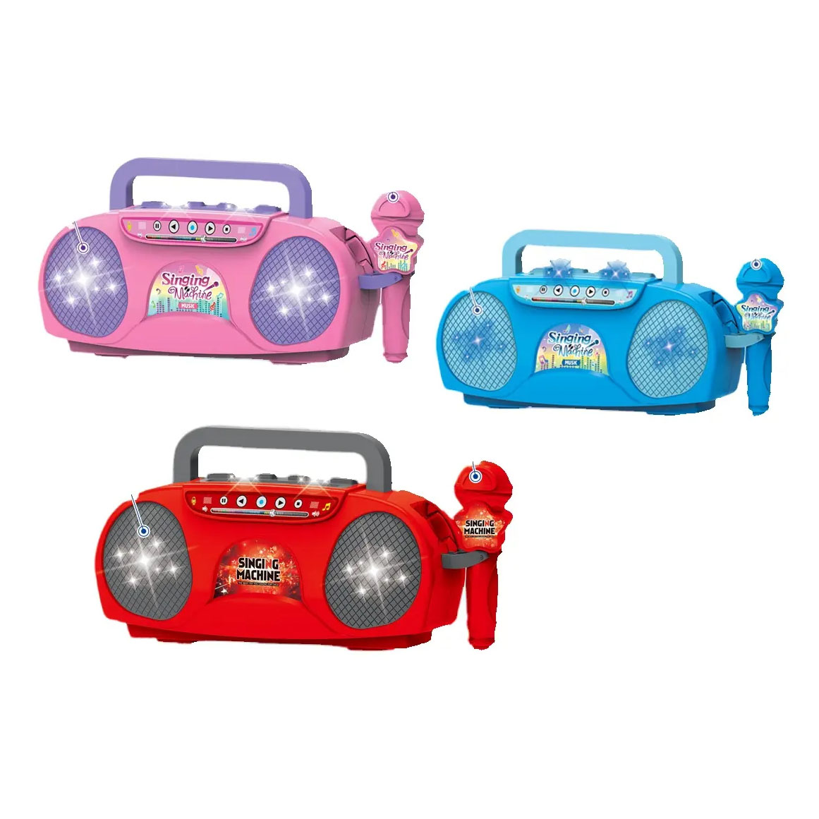 Red Kids Portable Singing Machine Karaoke Boombox Toy with Microphone Flashing Lights and MP3 Music Player for Boys and Girls - Image 2