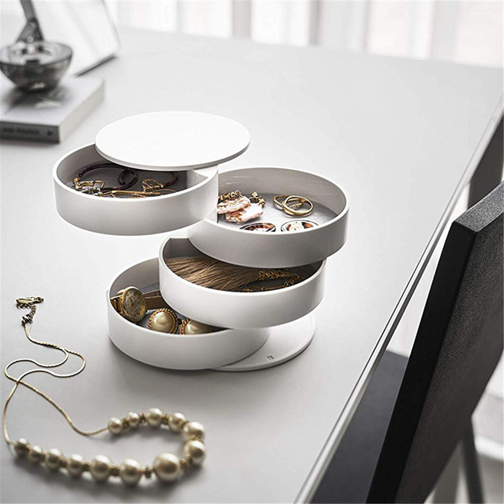 2 Pack Black Nordic Style Rotating Jewellery Storage Box 4-Layer Dustproof Organiser Case with Felt Lining for Accessories and Trinkets - Image 3
