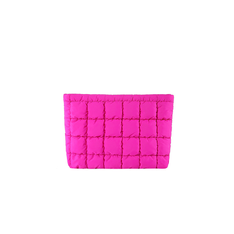 Rose red Puffer Makeup Bag Quilted Pouch Cosmetic Organizer Bag Soft Nylon Travel Toiletry Bag Zipper Handbag for Women - Image 1