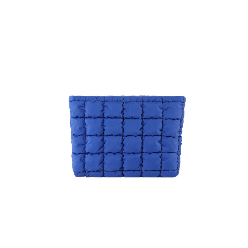 Blue Puffer Makeup Bag Quilted Pouch Cosmetic Organizer Bag Soft Nylon Travel Toiletry Bag Zipper Handbag for Women - Image 1