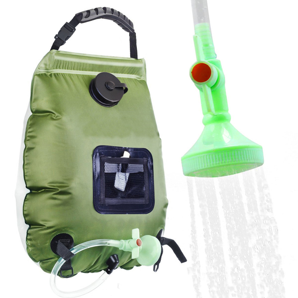 Green Portable Solar Camping Shower Bag 20L 5 Gallon Water Capacity Outdoor Bathing Bag with Removable Hose and Shower Head - Image 1